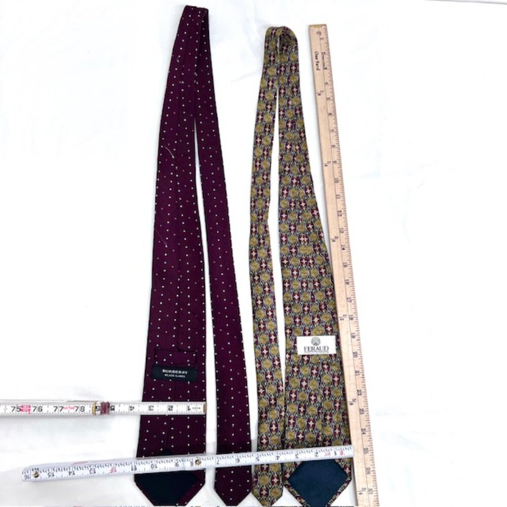 Set: 2 Neckties Burberry Burgendy Dott & Feraud Louis +1Burberry Handkerchief(52 - Picture 12 of 13